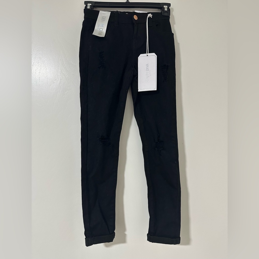 Distressed Cropped Kids Black Jeans